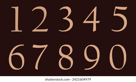 Set of hand drawn numbers with different color effect, isolated on brown background. Vector illustration. EPS file 202.