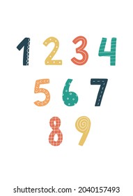 conjunto de números dibujados a mano aislados en fondo blanco. Bien por las impresiones, tarjetas, carteles, pegatinas, educación, etc. EPS 10