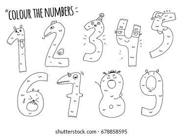 Set of hand drawn numbers isolated on white, numbers for your designs, coloring book