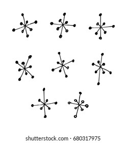 Set of hand drawn object for design use. Black on white background. Abstract  doodle drawing. Vector art illustration grunge stars