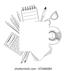 Set of hand drawn objects for business people. Notebooks sketch