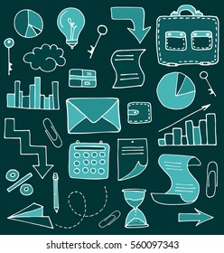 Set of hand drawn office objects. Vector illustration.