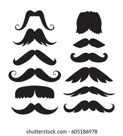Set of hand drawn old fashion mustaches. Black contour artistic drawing. Actual hipster vector. Male barber shop illustration