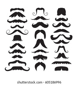 Set of hand drawn old fashion mustaches. Black contour artistic drawing. Actual hipster vector. Male barber shop illustration