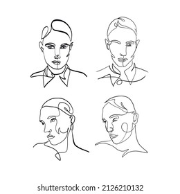 Set hand drawn one line women portrait 