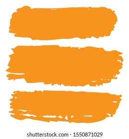 Set Of Hand Drawn Orange Grunge Brushes. Colorful Grunge Strokes. Splash Banner. Watercolor Painting. Distress Banner. Dirty Art Paint. Dirty Brushes. Grunge Graphic.