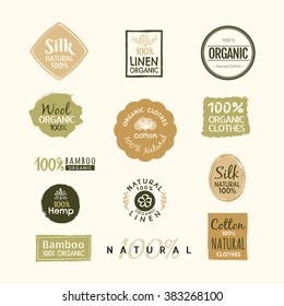 Set of hand drawn organic clothes logo label badge design vector template