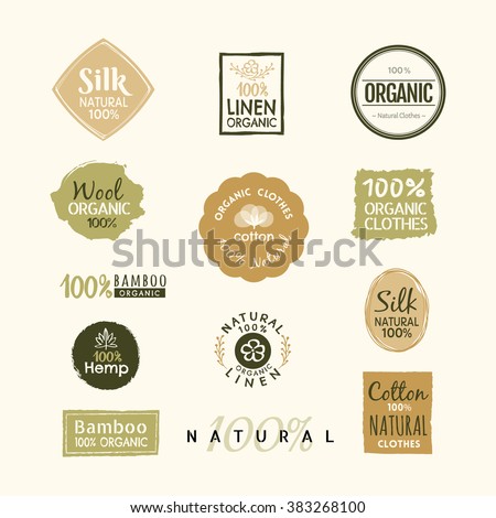 Set of hand drawn organic clothes logo label badge design vector template