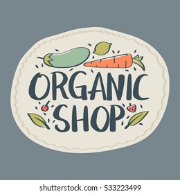 Set of Hand drawn Organic food logo template, Hand drawn illustration.