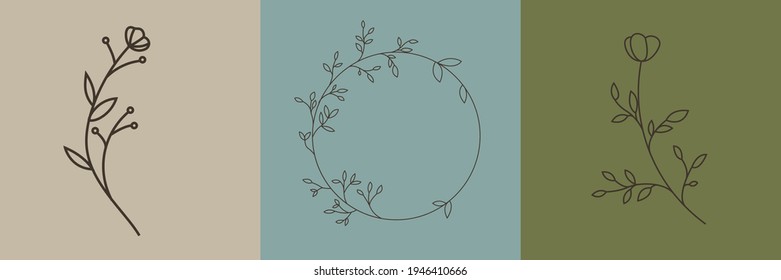 Set of Hand Drawn Organic grass Leaves and flowers, Art floral elements, Botanical illustration, Decorative Leaf picture, Vector Illustration for graphic design, t-shirt prints, logos, cosmetics