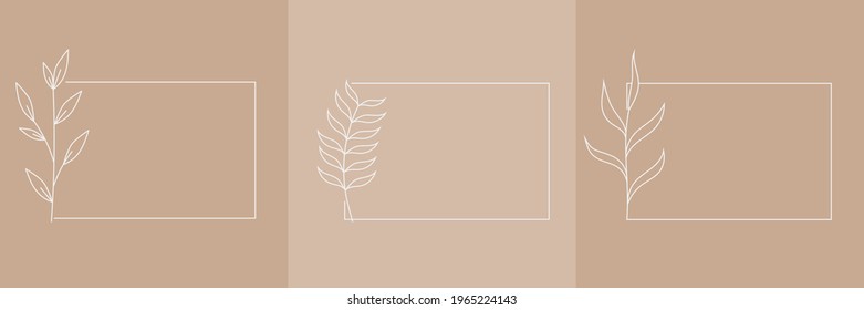 Set of Hand Drawn Organic grass Leaves and flowers with square frame, Art floral elements, Botanical illustration, Decorative Leaf picture, Vector Illustration for graphic design, logos, cosmetics
