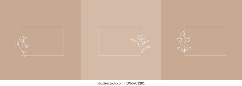 Set Hand Drawn Organic grass, Leaves and flower with square frame, Floral elements, Botanical illustration, Decorative Leaf, Vector Illustration for graphic design, wedding, invitation, logo, cosmetic