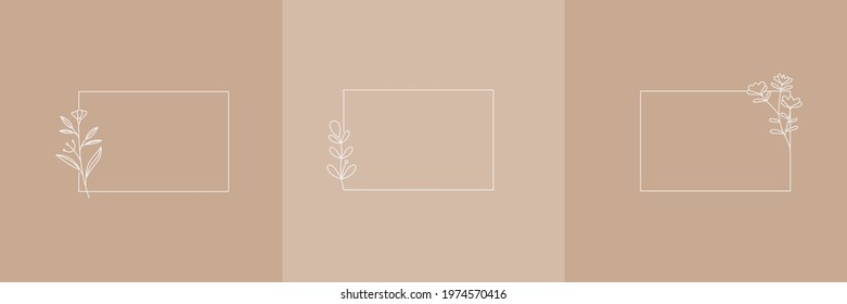 Set Hand Drawn Organic grass, Leaves and flower with square frame, Floral elements, Botanical illustration, Decorative Leaf, Vector Illustration for graphic design, wedding, invitation, logo, cosmetic