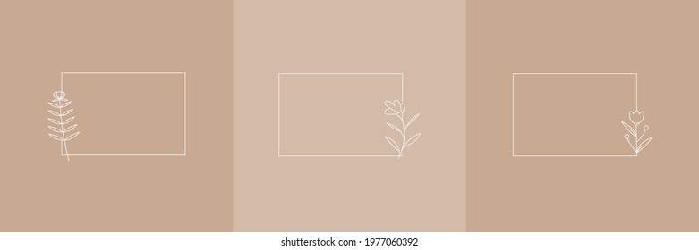 Set Hand Drawn Organic grass, Leaves and flower with square frame, Floral elements, Botanical illustration, Decorative Leaf, Vector Illustration for graphic design, wedding, invitation, logo, cosmetic