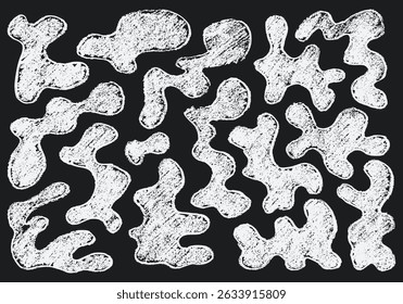 Set of hand drawn organic liquid crayon shapes and forms. Childish fluid crayon elements. Doodle geometric crayon shapes in retro style.	