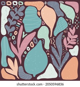 Set of hand drawn organic shapes and doodle elements. Stamp texture. Isolated cutout objects, blobs, stains for creative paper cut collage artwork.  Modern, contemporary, trendy vector illustration. 