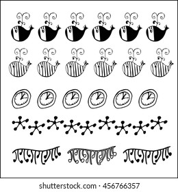 Set of Hand drawn ornament border set and fashion abstract design element