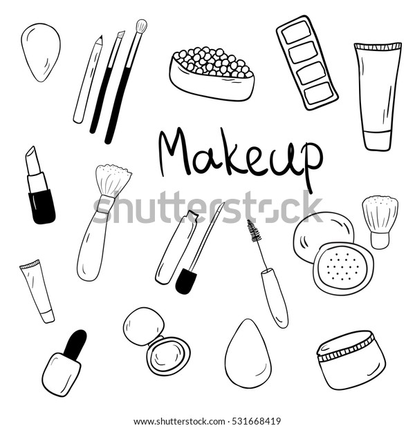 Set Hand Drawn Outline Doodles Makeup Stock Vector (Royalty Free) 531668419