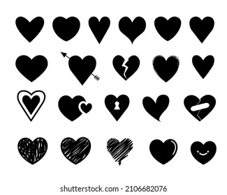 Set of hand drawn outline hearts.Vector icons.