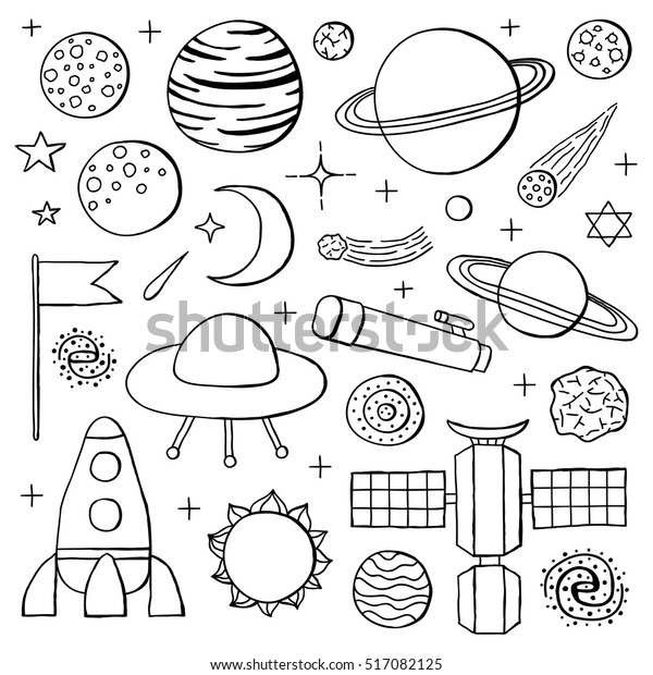 Hakuun Set Hand Drawn Outline Space Icons Liittyva Vektorikuva Rojaltivapaa 517082125