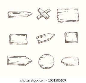 Set of hand drawn outline vector wooden signs