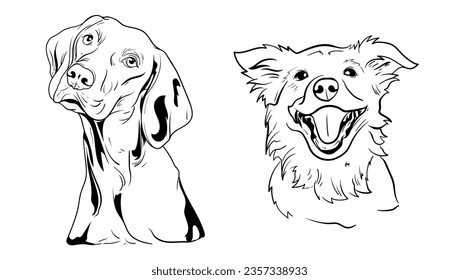 set of hand drawn Outlined animal dog head. Vector illustration beagle dog is a simple vector sketch illustration