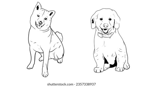 set of hand drawn Outlined animal dog head. Vector illustration beagle dog is a simple vector sketch illustration