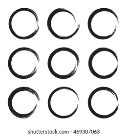 Set hand drawn ovals, circle frame. Text box from smears. Vector  Black stroke border