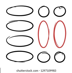 Set of hand drawn ovals and circles for highlighting some text.