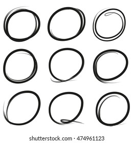 set hand drawn ovals, circles