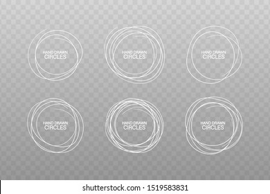 Set hand drawn ovals, felt-tip pen circles. Rough vector frame elements. Vector illustration.