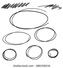 Set hand drawn ovals, felt-tip pen circles. Vector collection of scribble black frames.