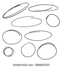 Set hand drawn ovals, felt-tip pen circles. Vector collection of scribble black frames.