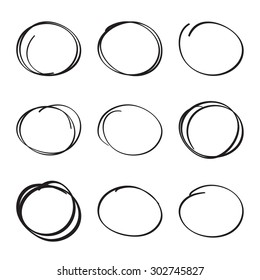 Set hand drawn ovals, felt-tip pen circles. Underlining, note, highlight important information. Rough frame elements.