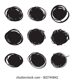 Set hand drawn ovals, felt-tip pen circles. Rough blob frame elements. banner for text 