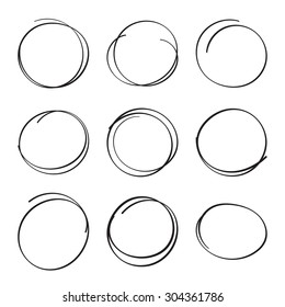 Set hand drawn ovals, felt-tip pen circles. Rough frame elements.