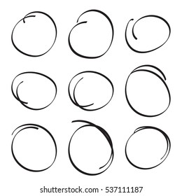 Set hand drawn ovals, felt-tip pen circles.  Rough vector frame elements.