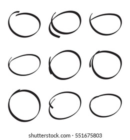 Set hand drawn ovals, felt-tip pen circles.  Rough vector frame elements.