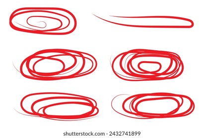 set of hand drawn ovals. Select the frames of the circle. Ellipses in doodle style.