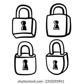 conjunto de estilos de doodle de la ilustración del icono del candado dibujado a mano.