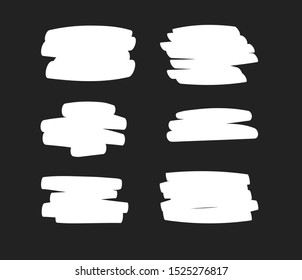 Set of hand drawn paint object. Abstract forms like grunge splashes, drops, stains, frames, blot for design use. White elements on black background