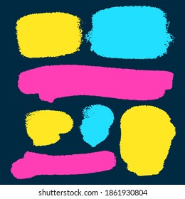 Conjunto de objetos de pintura dibujados a mano para uso de diseño. Dibujo abstracto de pincel. Ilustración de arte vectorial salpicaduras de grano, caídas, manchas, marcos, manchas