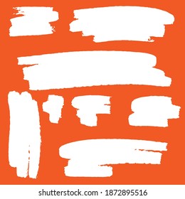 Set von handgezeichneten Lackobjekten für die Designverwendung. Abstrakte Pinselzeichnung. farbige Schmutzspritzen, Tropfen, Flecken, Rahmen, Streifen