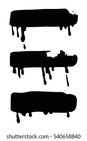 Set of hand drawn paint object for design use. Acid colors on black background. Abstract brush drawing. Vector art illustration grunge splashes, drops, stains, frames, blot