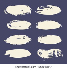 Set of hand drawn paint object for design use. Acid colors on black background. Abstract brush drawing. Vector art illustration grunge oval banner