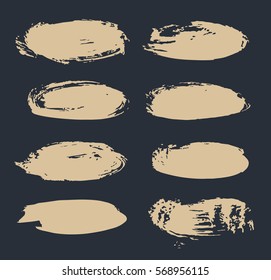 Set of hand drawn paint object for design use. Acid colors on black background. Abstract brush drawing. Vector art illustration grunge oval banner