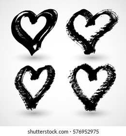 Set of hand drawn paint object for design use. Abstract brush drawing. Vector art illustration grunge hearts