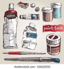 Set of hand drawn paint tools