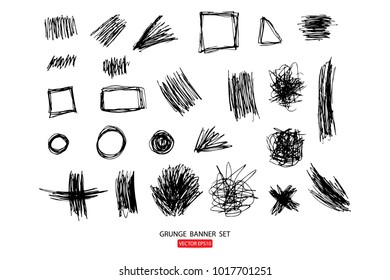 set of hand drawn painted scratched vector Illustrations template of grunge banners abstract background brush texture for promotion sale. isolated on white