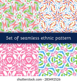 Set Hand drawn painted seamless pattern. Vector illustration for tribal design. Ethnic motif. Stripe line. For invitation, web, textile, wallpaper, wrapping paper.